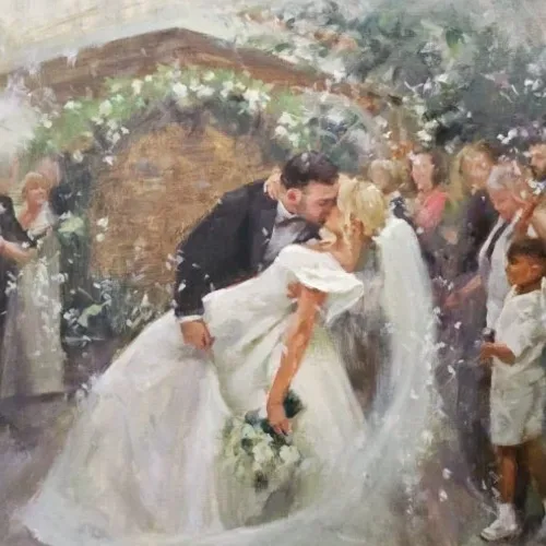 Wedding confetti kiss painting