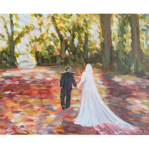 Victoria and Conor’s autumnal Irish wedding. Oil painting commission produced from a photograph within 2.5 hours.