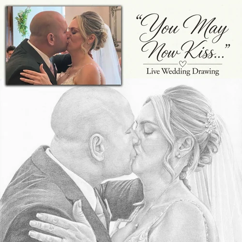 “You May Now Kiss…” Live Wedding Pencil Drawing - Image 1