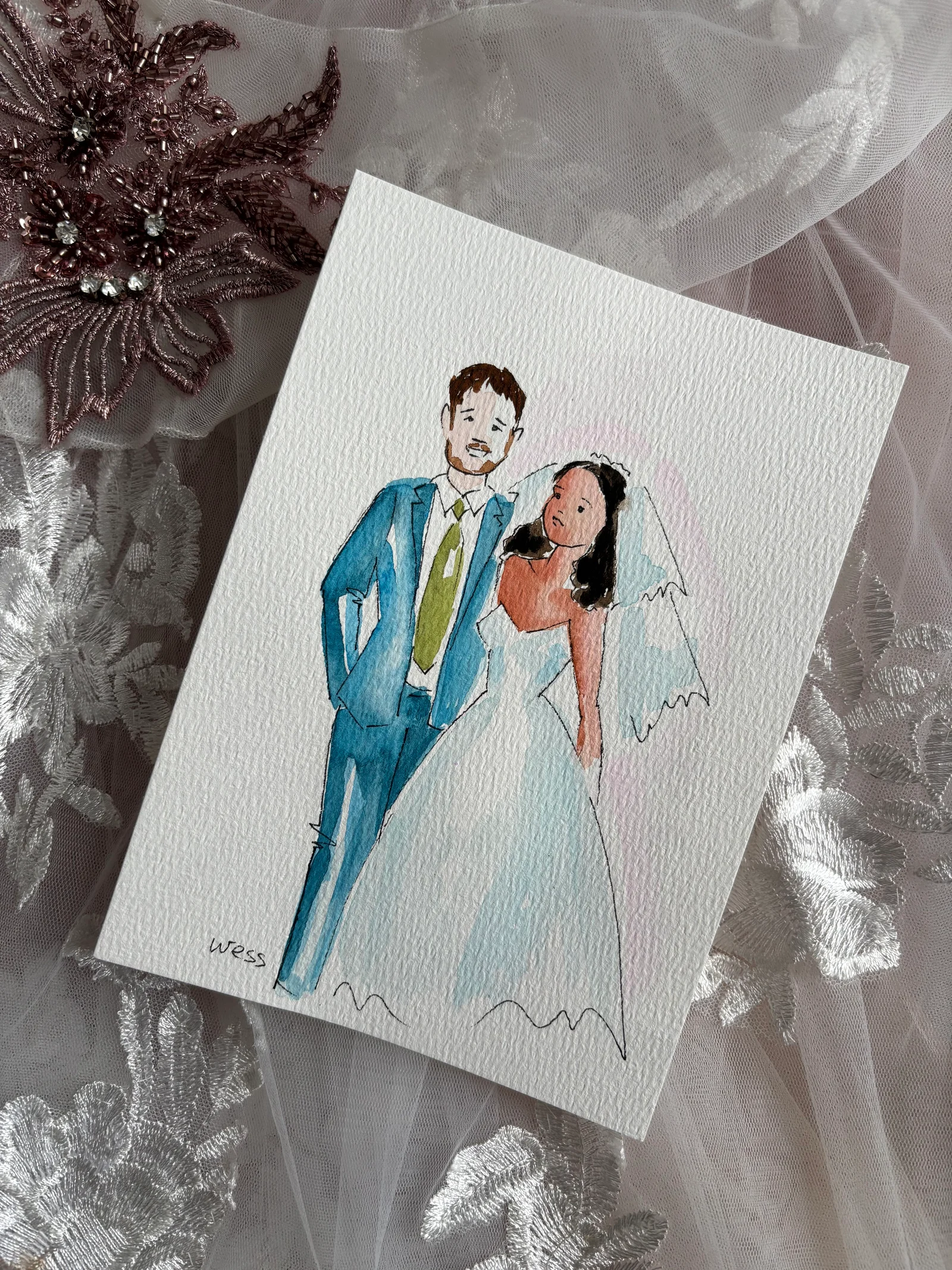 Watercolor Wedding Couple Portraits by Bella