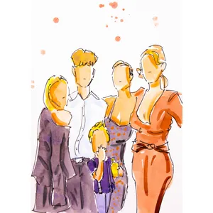 Live watercolour family group portrait created as a wedding keepsake.