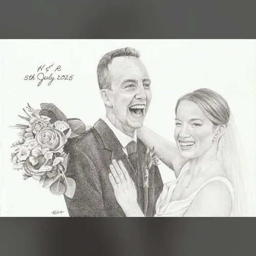 “You May Now Kiss…” Live Wedding Pencil Drawing - Thumbnail 6