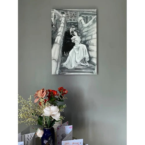 Timeless Black and White Wedding Painting - Thumbnail 5