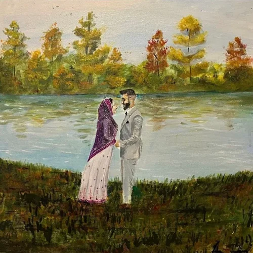 Beautiful autumn wedding of Alafiyah and Taher. Acrylic on canvas