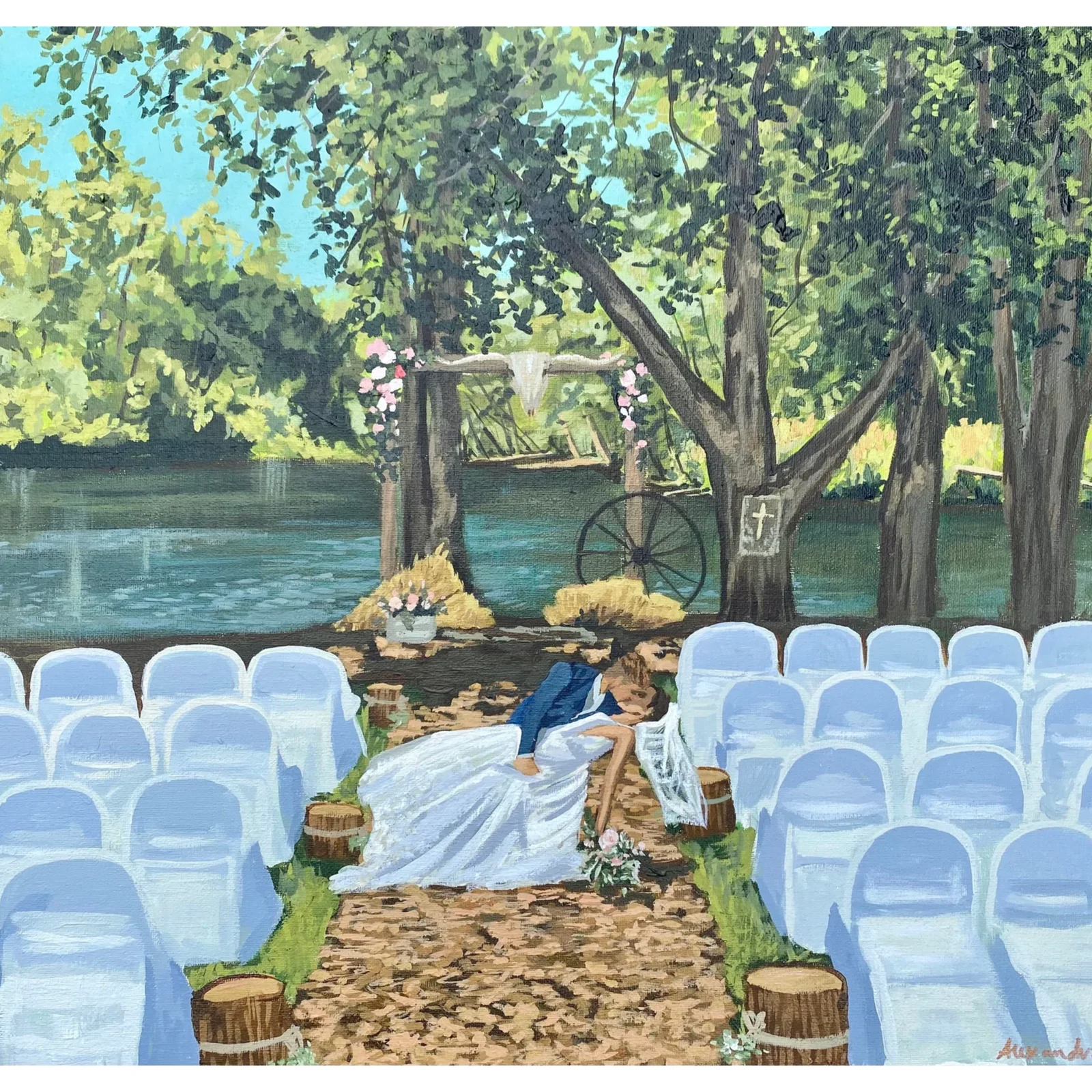Scenic Landscape Live Wedding Painting by Alexandra artwork