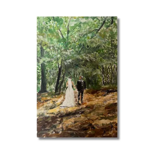 Emelie and Victors wedding near the forest. Acrylic on canvas.