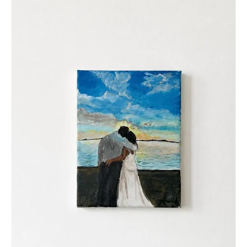 Casual seaside wedding painting for Cindy and Elvis. Acrylic on canvas