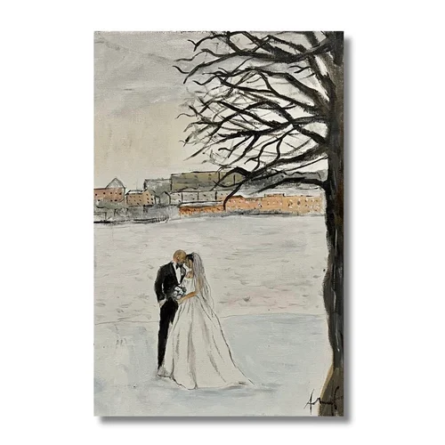 Winter in Stockholm, had the honour of painting this lovely wedding setting for Delin and Elyas. Acrylic on canvas.