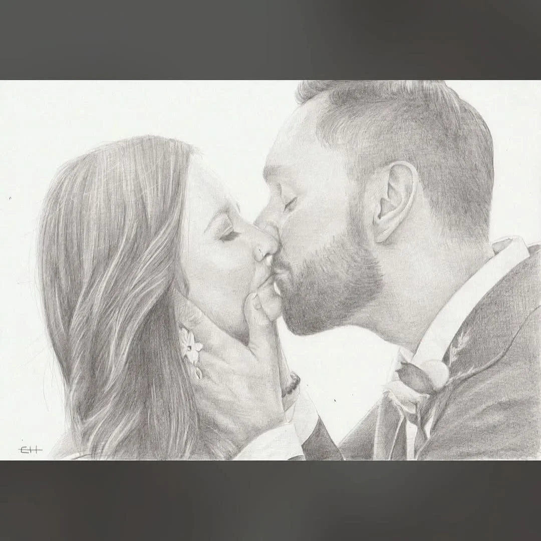 “You May Now Kiss…” Live Wedding Pencil Drawing - Image 1